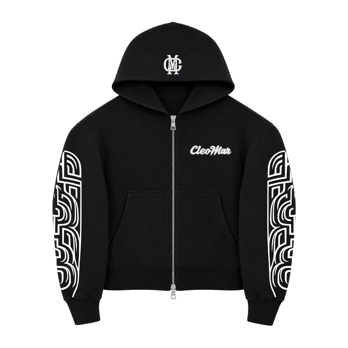 MAZE ZIPPER  HOODIE - BLACK